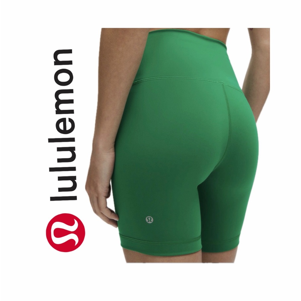 lululemon Biker Shorts Wunder Train High Rise 6’ Sz 2 Green Workout Minimalist